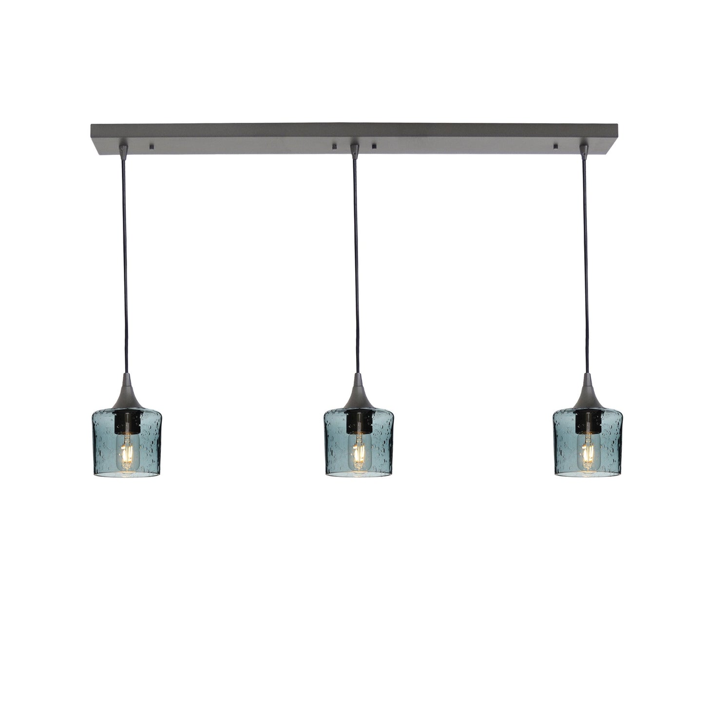 601 3 Pendant Linear Chandelier-Glass-Bicycle Glass Co - Hotshop-Antique Bronze - 4ft Downrod-Lunar-Slate Gray-Bicycle Glass Co