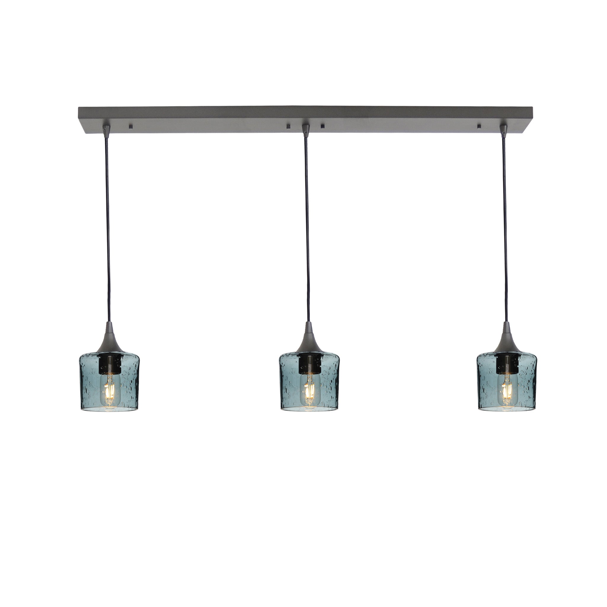 601 3 Pendant Linear Chandelier-Glass-Bicycle Glass Co - Hotshop-Antique Bronze - 4ft Downrod-Lunar-Slate Gray-Bicycle Glass Co