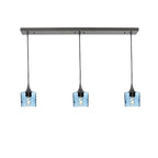 601 3 Pendant Linear Chandelier-Glass-Bicycle Glass Co - Hotshop-Antique Bronze - 4ft Downrod-Swell-Steel Blue-Bicycle Glass Co