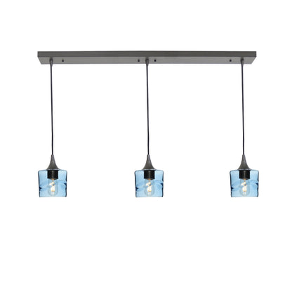 601 3 Pendant Linear Chandelier-Glass-Bicycle Glass Co - Hotshop-Antique Bronze - 4ft Downrod-Swell-Steel Blue-Bicycle Glass Co