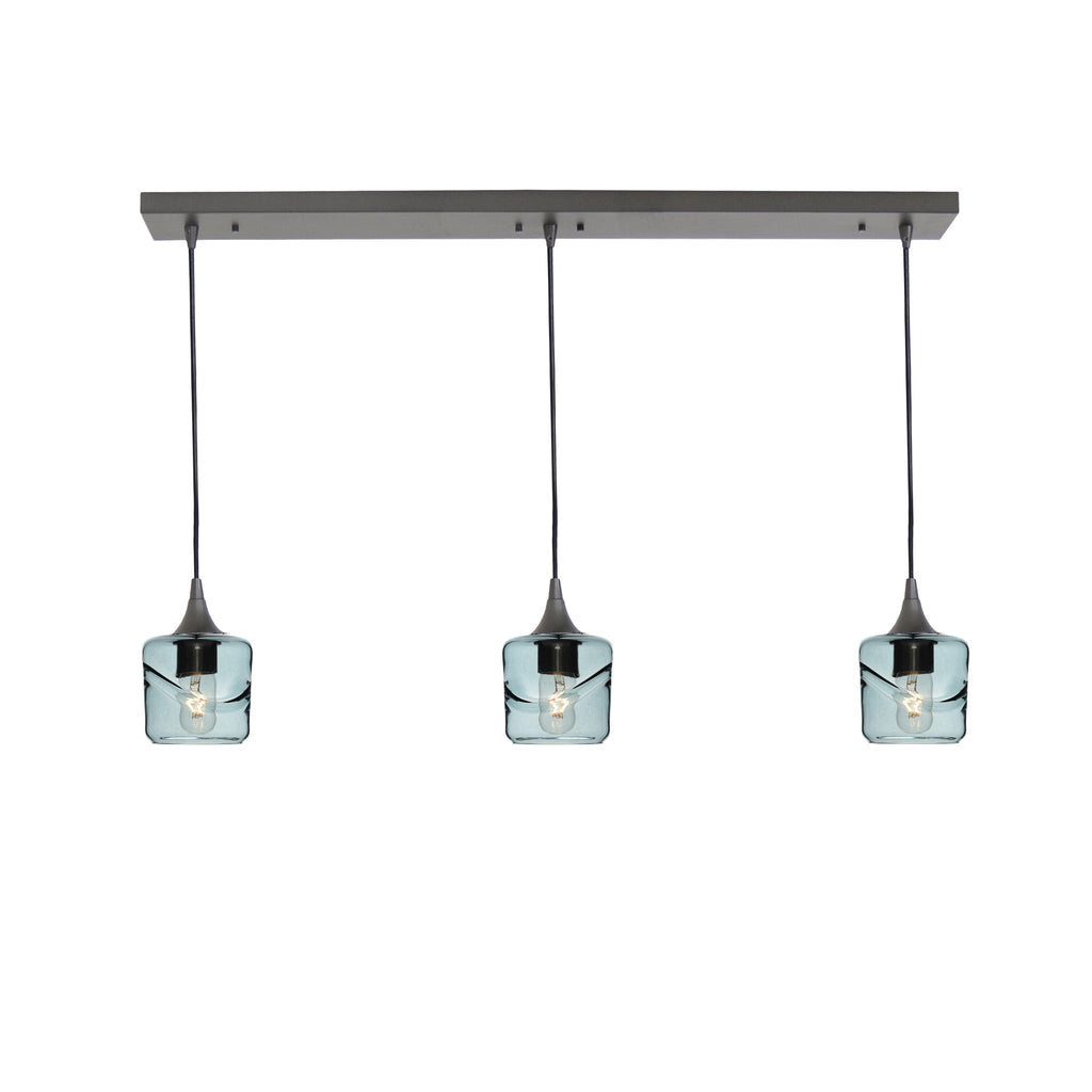 601 3 Pendant Linear Chandelier-Glass-Bicycle Glass Co - Hotshop-Antique Bronze - 4ft Downrod-Swell-Slate Gray-Bicycle Glass Co
