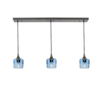 601 3 Pendant Linear Chandelier-Glass-Bicycle Glass Co - Hotshop-Antique Bronze - 4ft Downrod-Spun-Steel Blue-Bicycle Glass Co