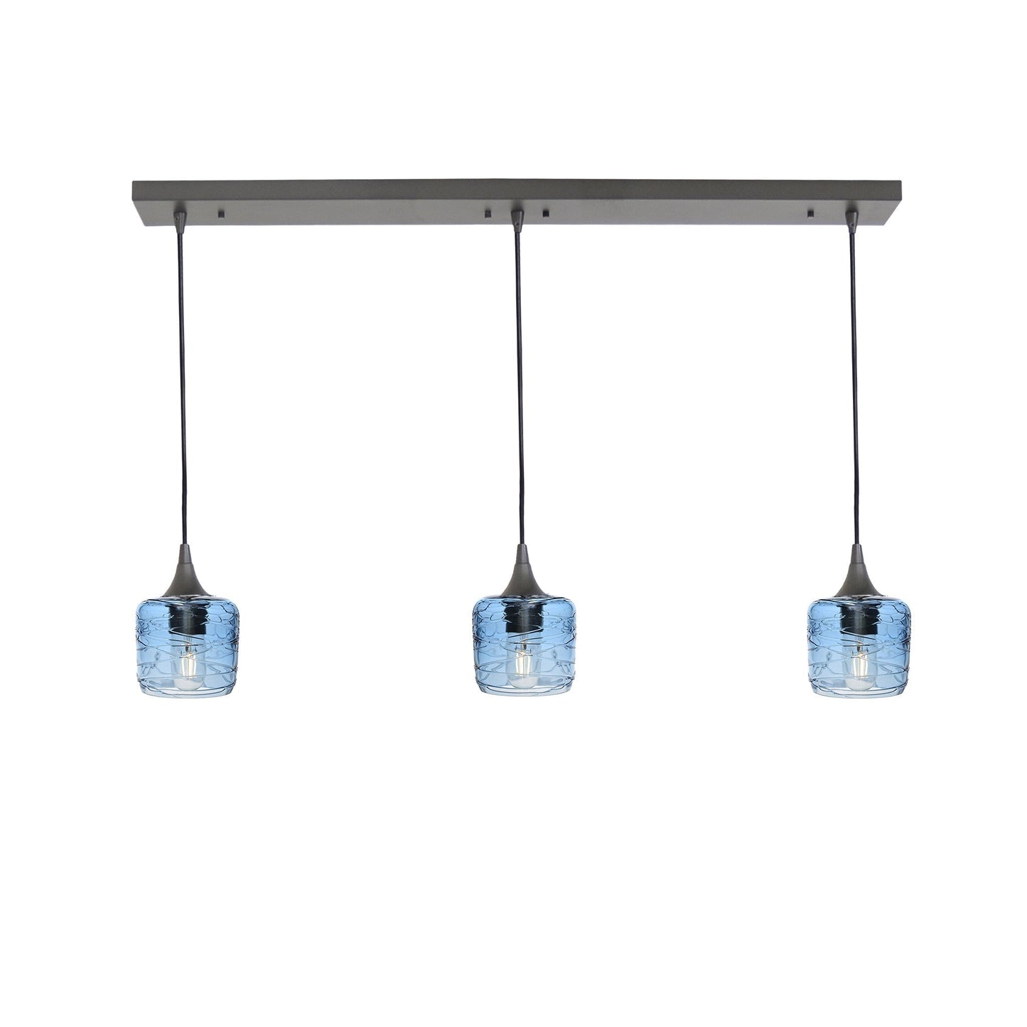 601 3 Pendant Linear Chandelier-Glass-Bicycle Glass Co - Hotshop-Antique Bronze - 4ft Downrod-Spun-Steel Blue-Bicycle Glass Co