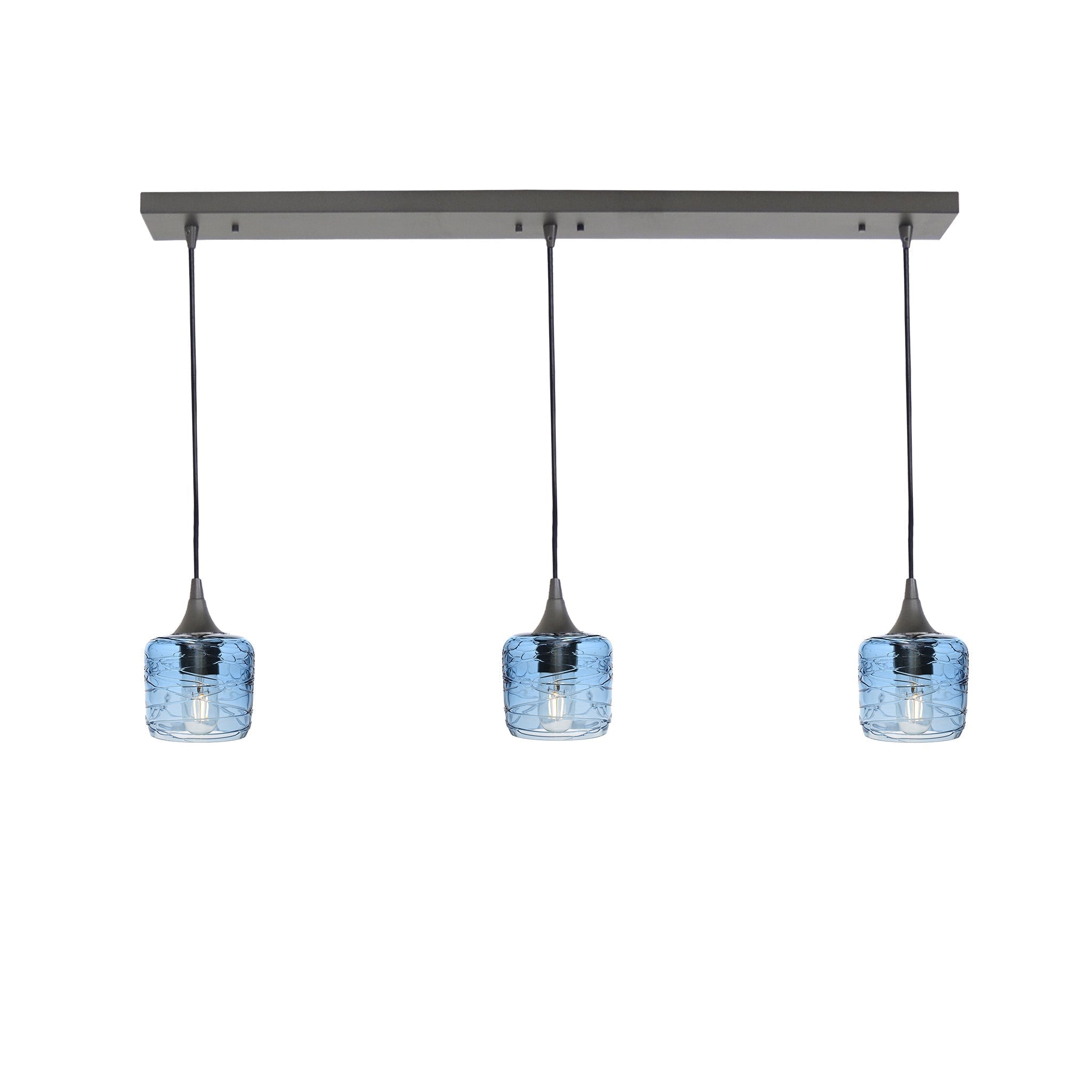 601 3 Pendant Linear Chandelier-Glass-Bicycle Glass Co - Hotshop-Antique Bronze - 4ft Downrod-Spun-Steel Blue-Bicycle Glass Co