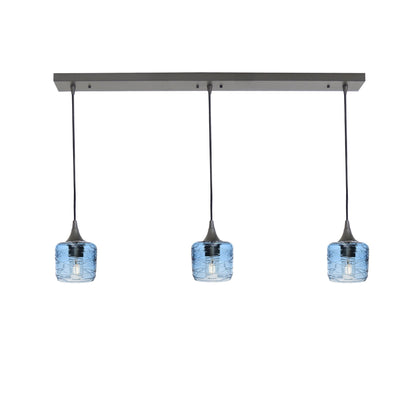 601 3 Pendant Linear Chandelier-Glass-Bicycle Glass Co - Hotshop-Antique Bronze - 4ft Downrod-Spun-Steel Blue-Bicycle Glass Co
