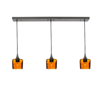 601 3 Pendant Linear Chandelier-Glass-Bicycle Glass Co - Hotshop-Antique Bronze - 4ft Downrod-Spun-Golden Amber-Bicycle Glass Co