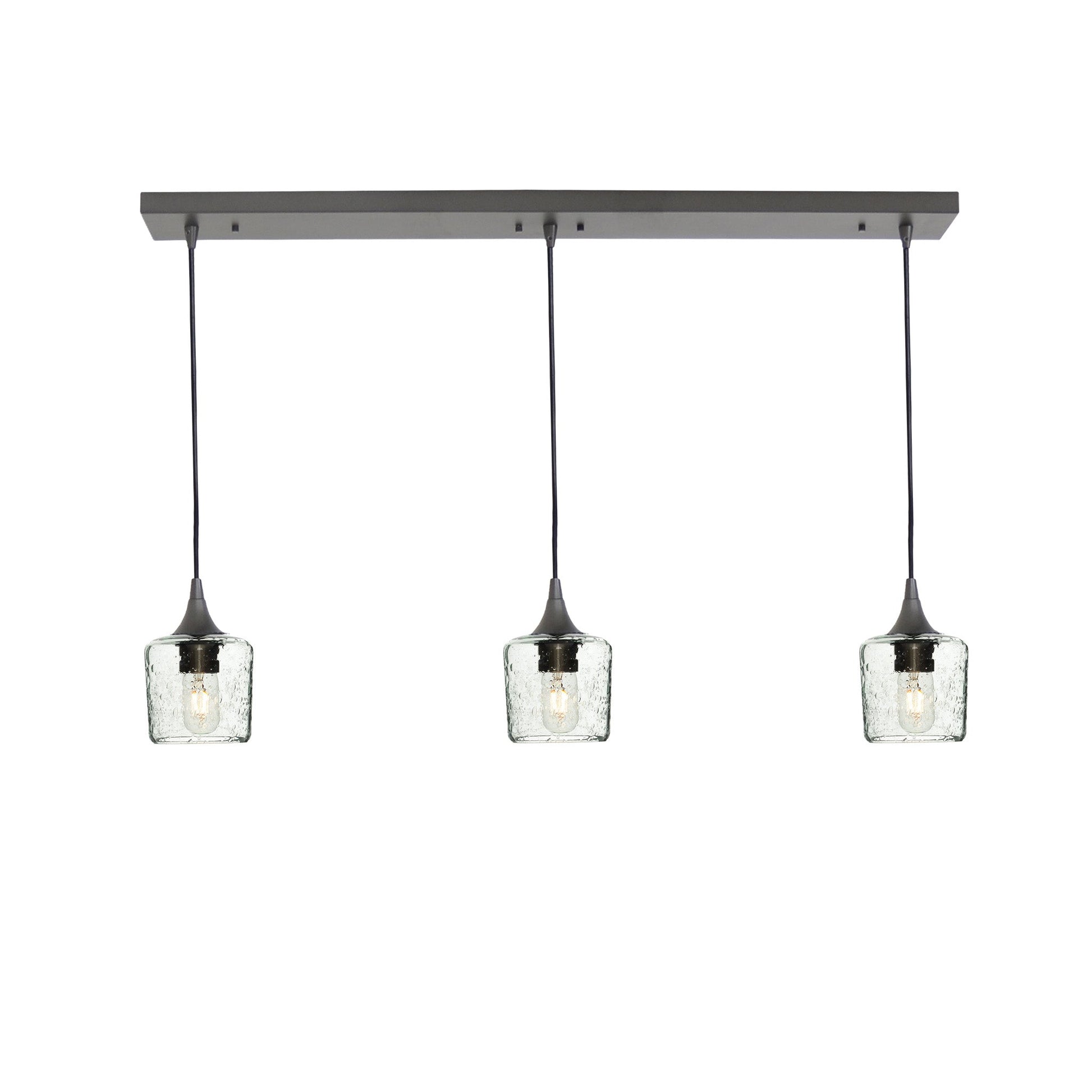 601 3 Pendant Linear Chandelier-Glass-Bicycle Glass Co - Hotshop-Antique Bronze - 8ft Downrod-Lunar-Eco Clear-Bicycle Glass Co