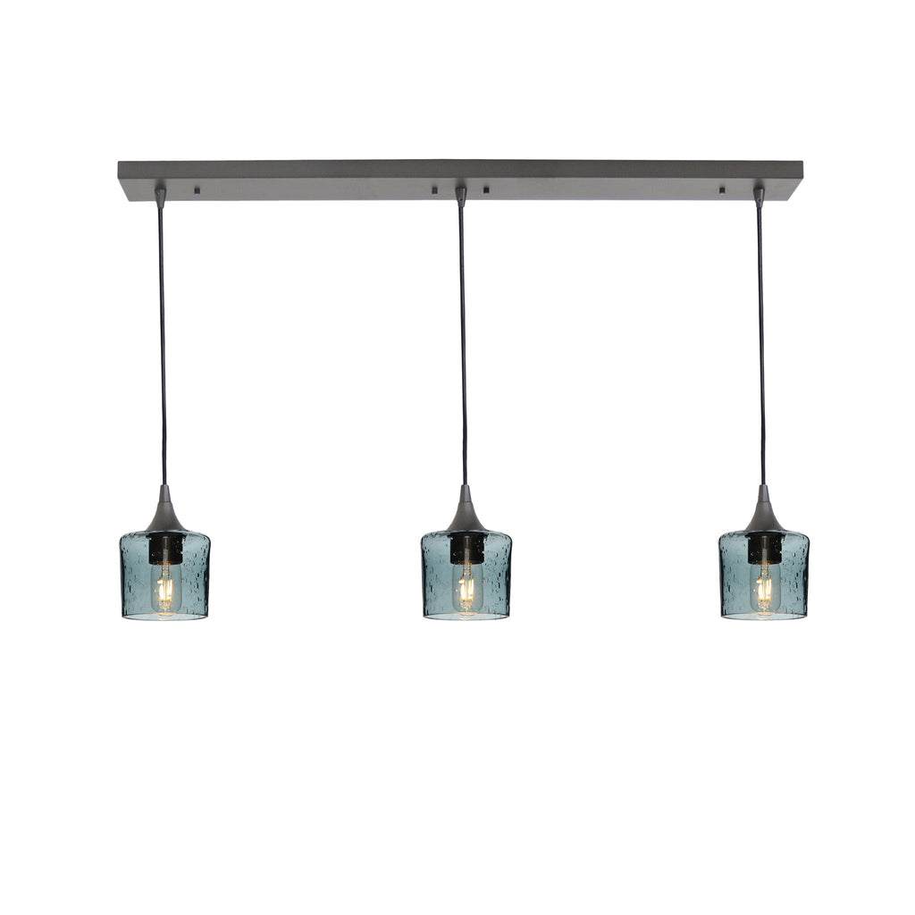 601 3 Pendant Linear Chandelier-Glass-Bicycle Glass Co - Hotshop-Antique Bronze - 8ft Downrod-Lunar-Slate Gray-Bicycle Glass Co