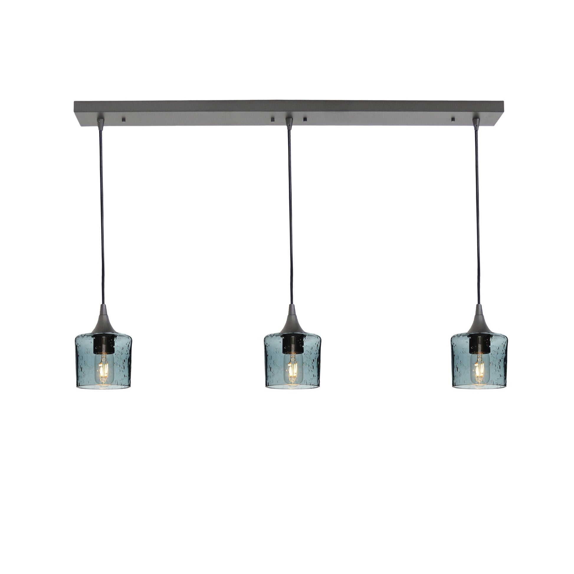 601 3 Pendant Linear Chandelier-Glass-Bicycle Glass Co - Hotshop-Antique Bronze - 8ft Downrod-Lunar-Slate Gray-Bicycle Glass Co