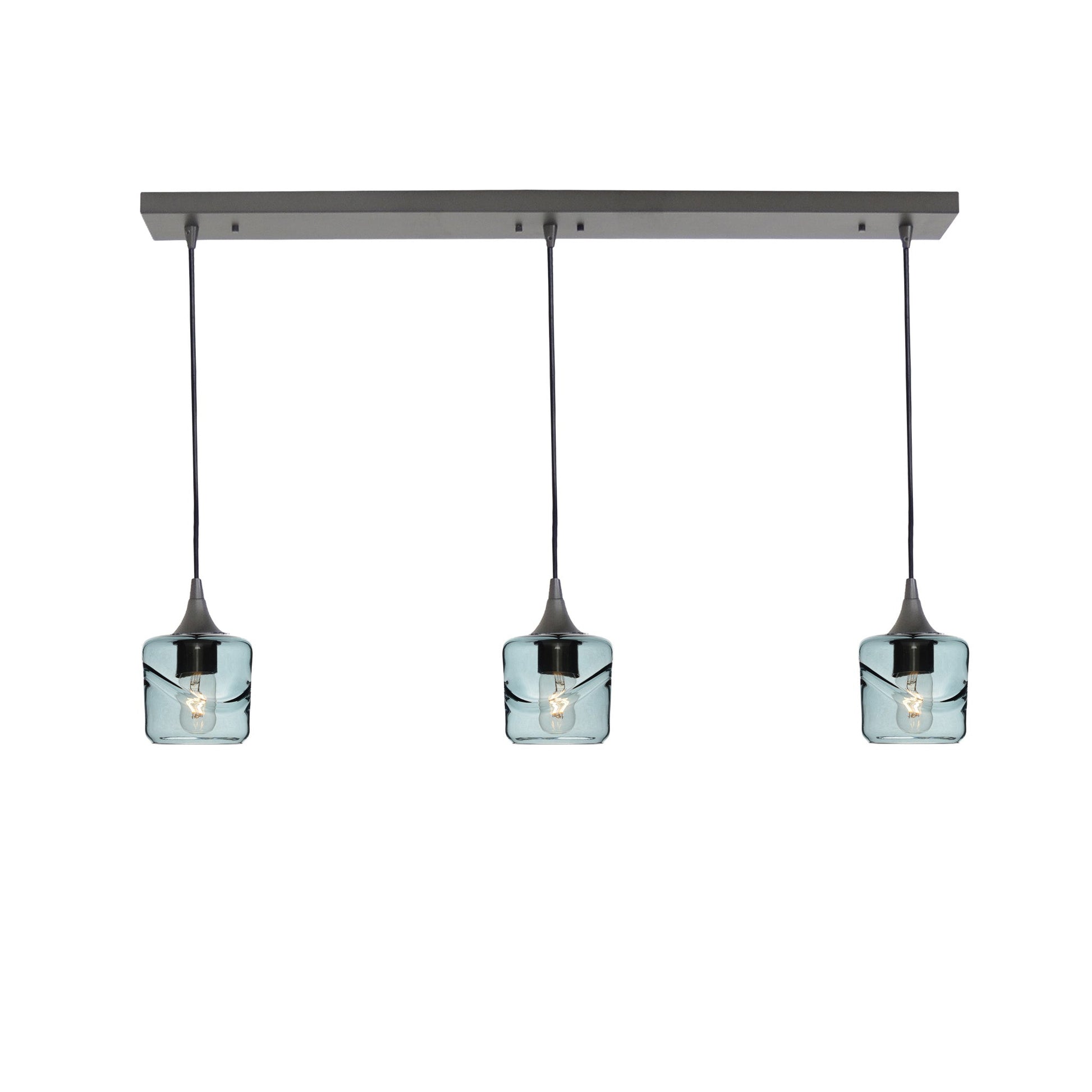 601 3 Pendant Linear Chandelier-Glass-Bicycle Glass Co - Hotshop-Antique Bronze - 8ft Downrod-Swell-Slate Gray-Bicycle Glass Co