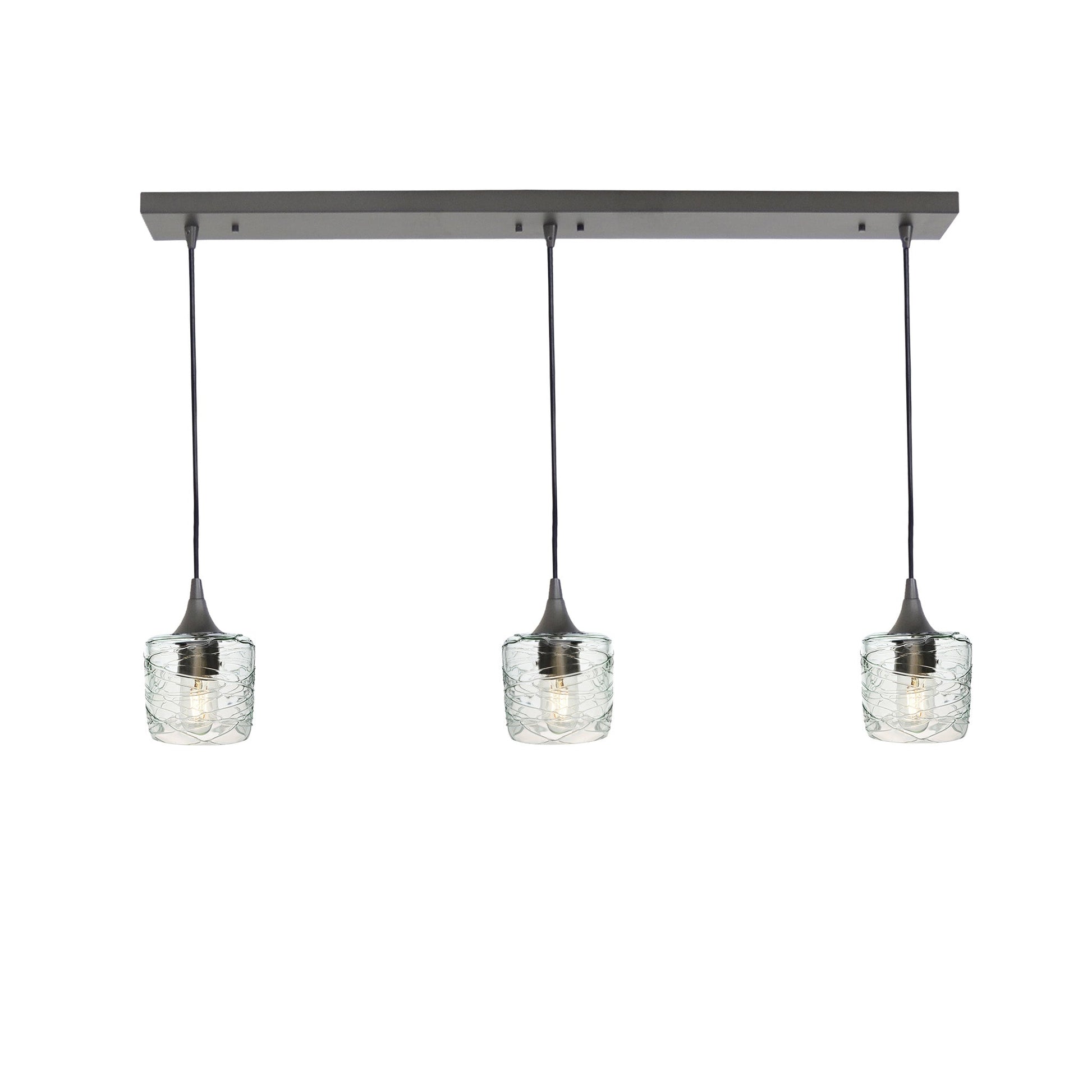 601 3 Pendant Linear Chandelier-Glass-Bicycle Glass Co - Hotshop-Antique Bronze - 8ft Downrod-Spun-Eco Clear-Bicycle Glass Co