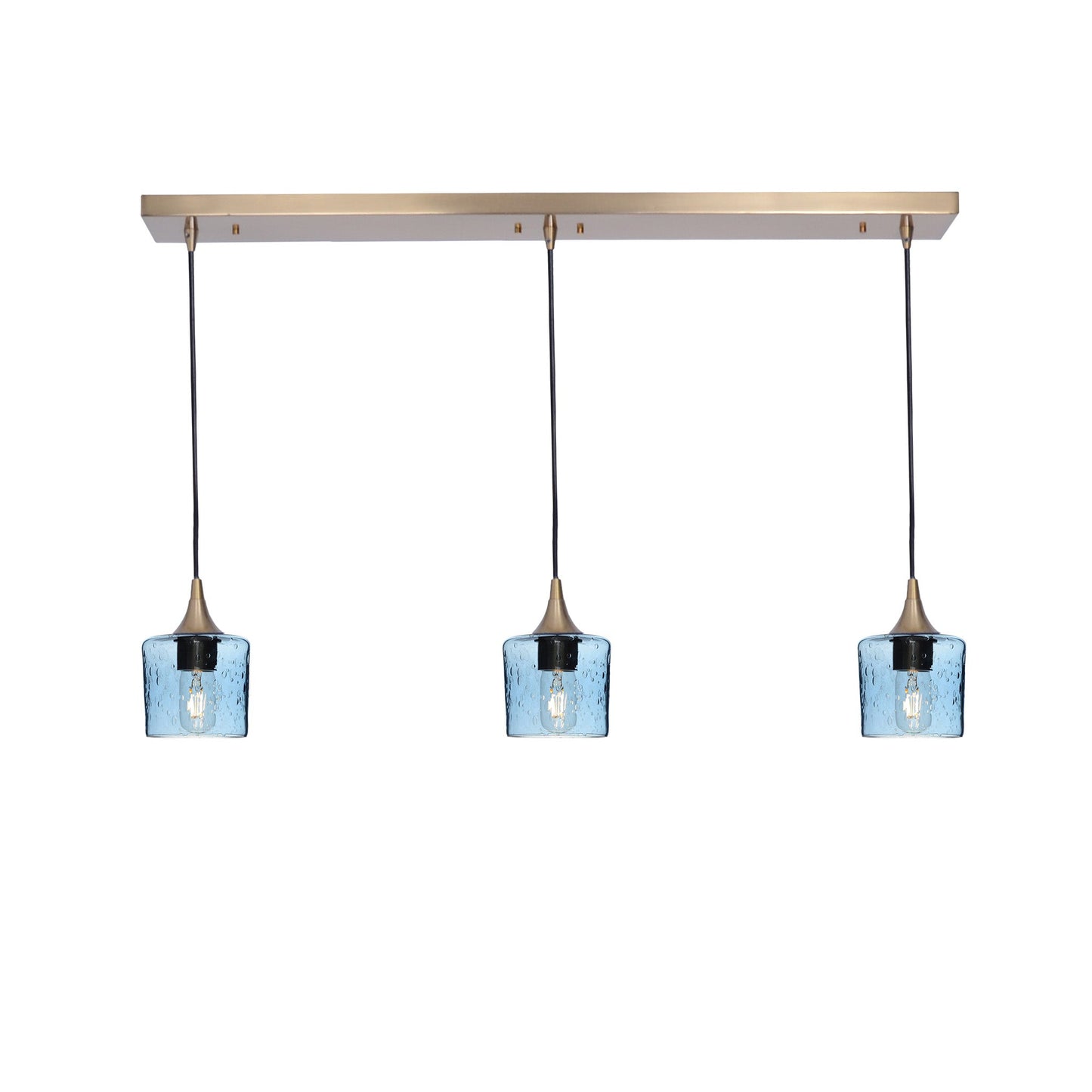 601 3 Pendant Linear Chandelier-Glass-Bicycle Glass Co - Hotshop-Polished Brass - 4ft Downrod-Lunar-Steel Blue-Bicycle Glass Co