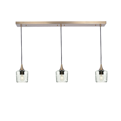 601 3 Pendant Linear Chandelier-Glass-Bicycle Glass Co - Hotshop-Polished Brass - 4ft Downrod-Lunar-Eco Clear-Bicycle Glass Co