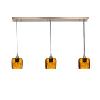 601 3 Pendant Linear Chandelier-Glass-Bicycle Glass Co - Hotshop-Polished Brass - 4ft Downrod-Lunar-Golden Amber-Bicycle Glass Co