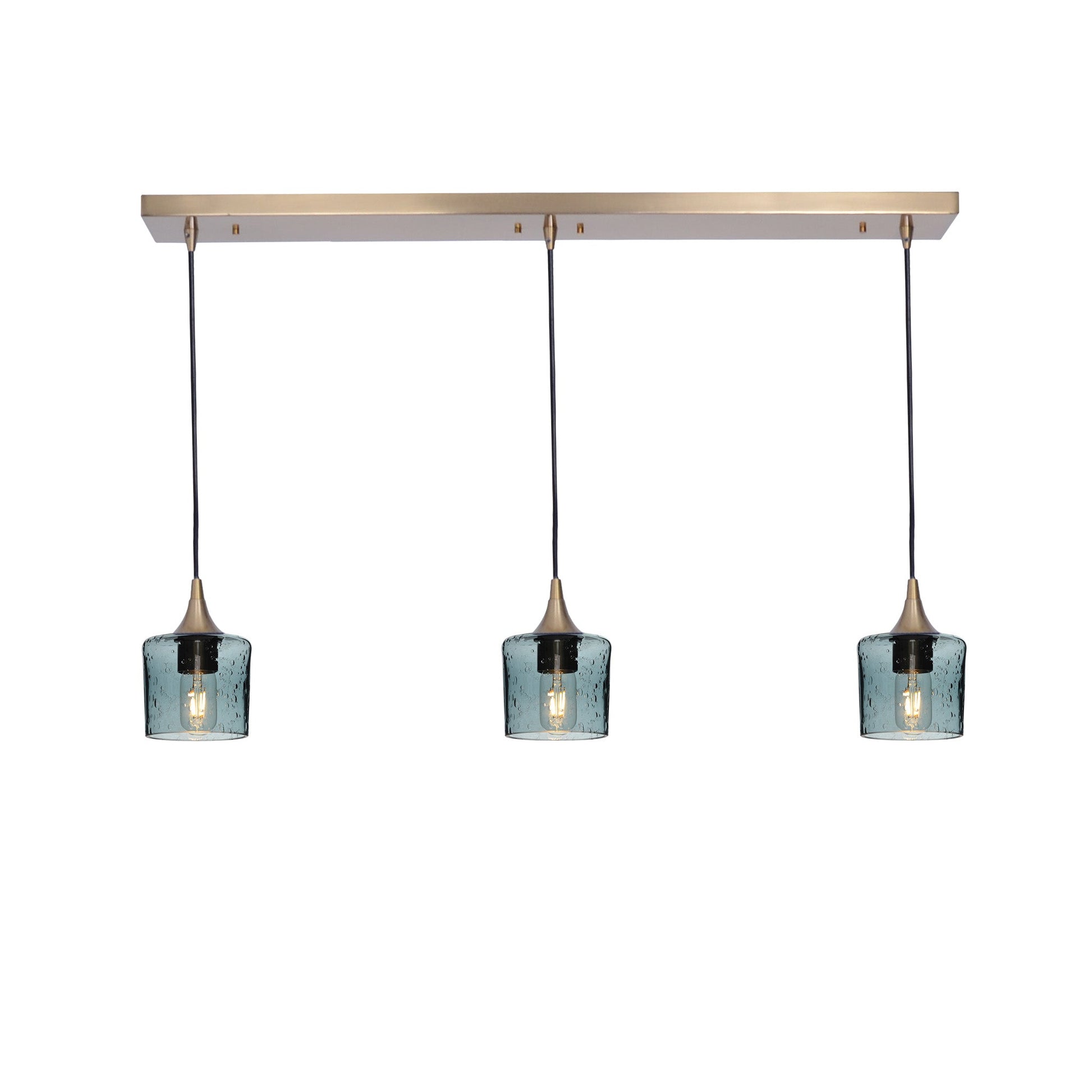 601 3 Pendant Linear Chandelier-Glass-Bicycle Glass Co - Hotshop-Polished Brass - 4ft Downrod-Lunar-Slate Gray-Bicycle Glass Co