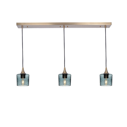 601 3 Pendant Linear Chandelier-Glass-Bicycle Glass Co - Hotshop-Polished Brass - 4ft Downrod-Lunar-Slate Gray-Bicycle Glass Co