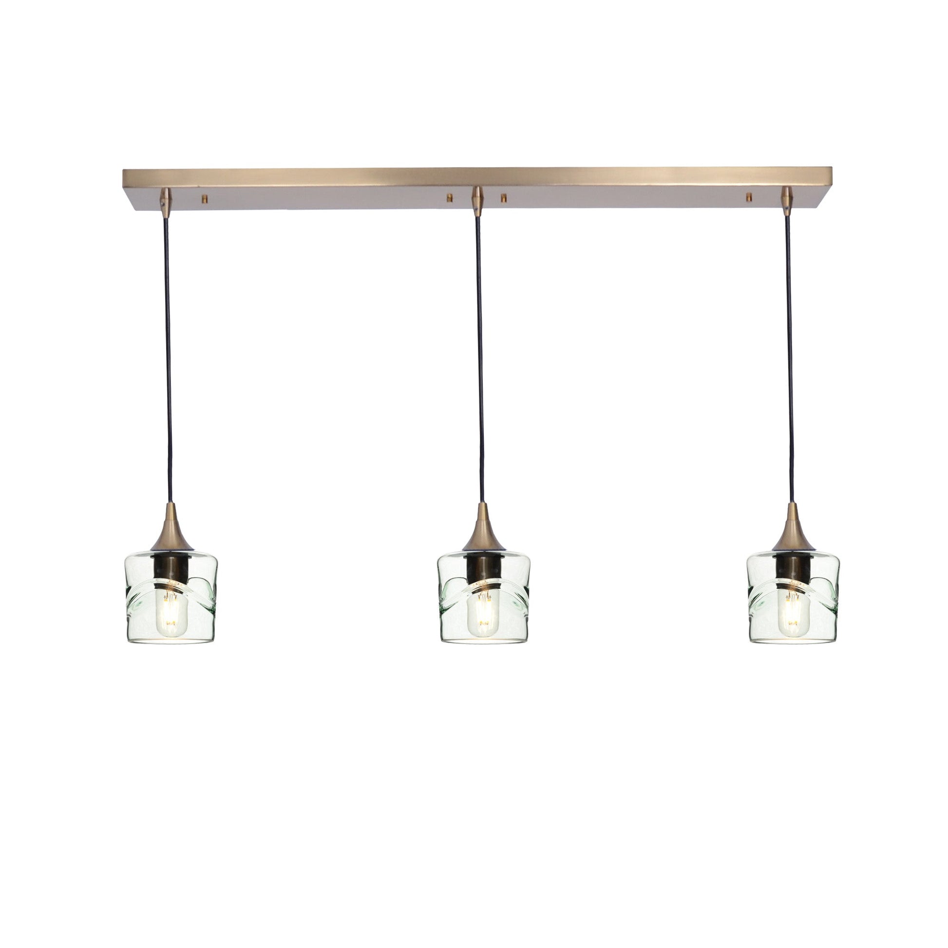601 3 Pendant Linear Chandelier-Glass-Bicycle Glass Co - Hotshop-Polished Brass - 4ft Downrod-Swell-Eco Clear-Bicycle Glass Co