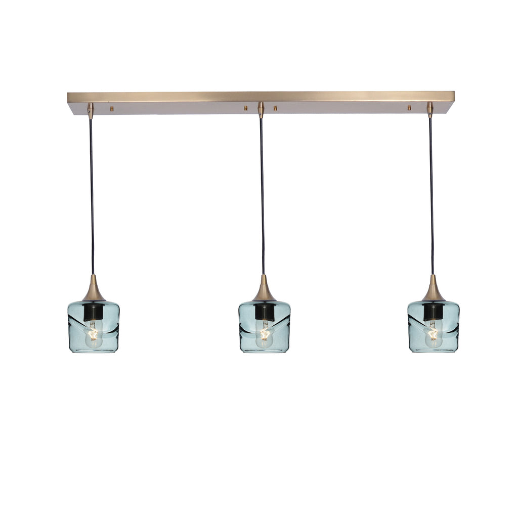601 3 Pendant Linear Chandelier-Glass-Bicycle Glass Co - Hotshop-Polished Brass - 4ft Downrod-Swell-Slate Gray-Bicycle Glass Co