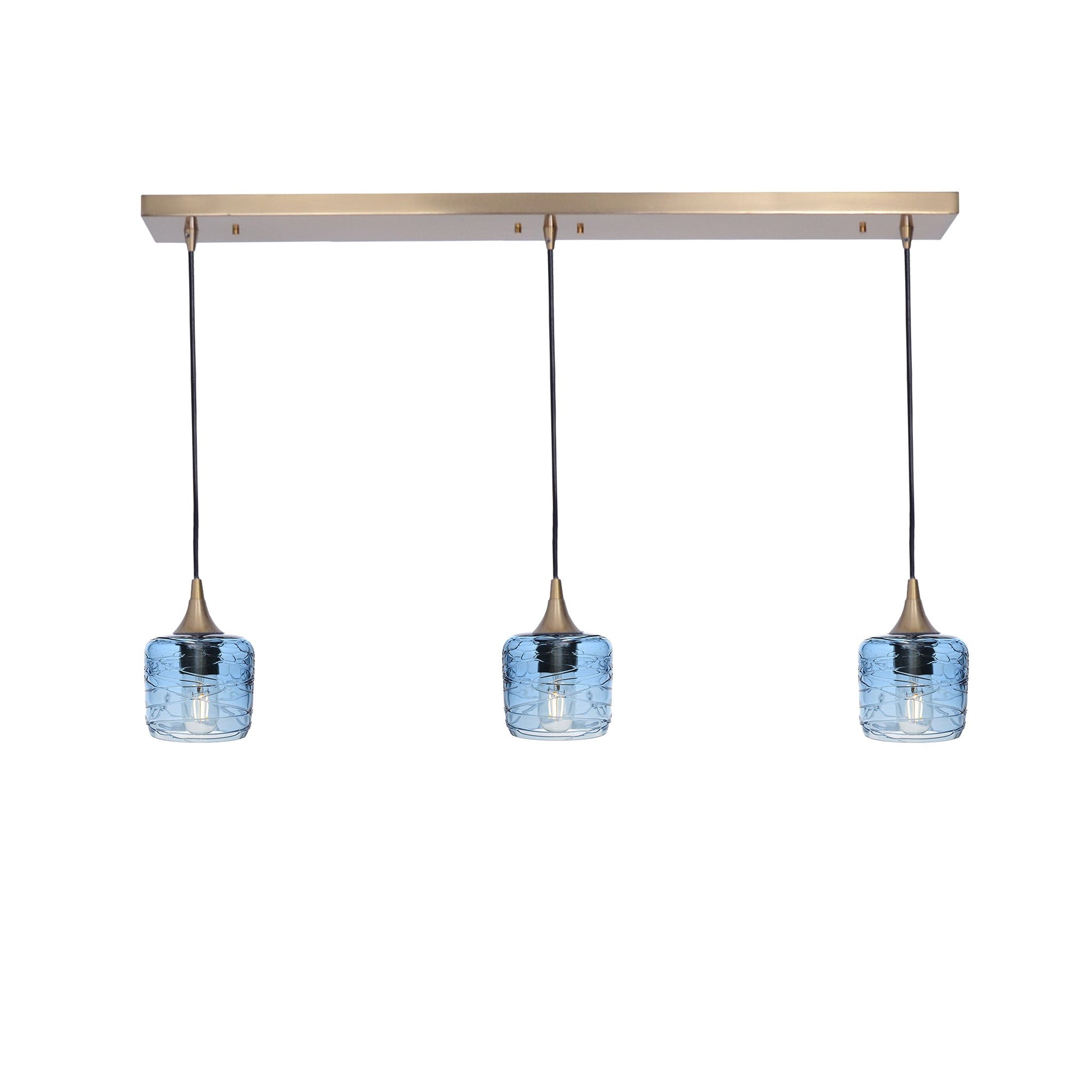 601 3 Pendant Linear Chandelier-Glass-Bicycle Glass Co - Hotshop-Polished Brass - 4ft Downrod-Spun-Steel Blue-Bicycle Glass Co