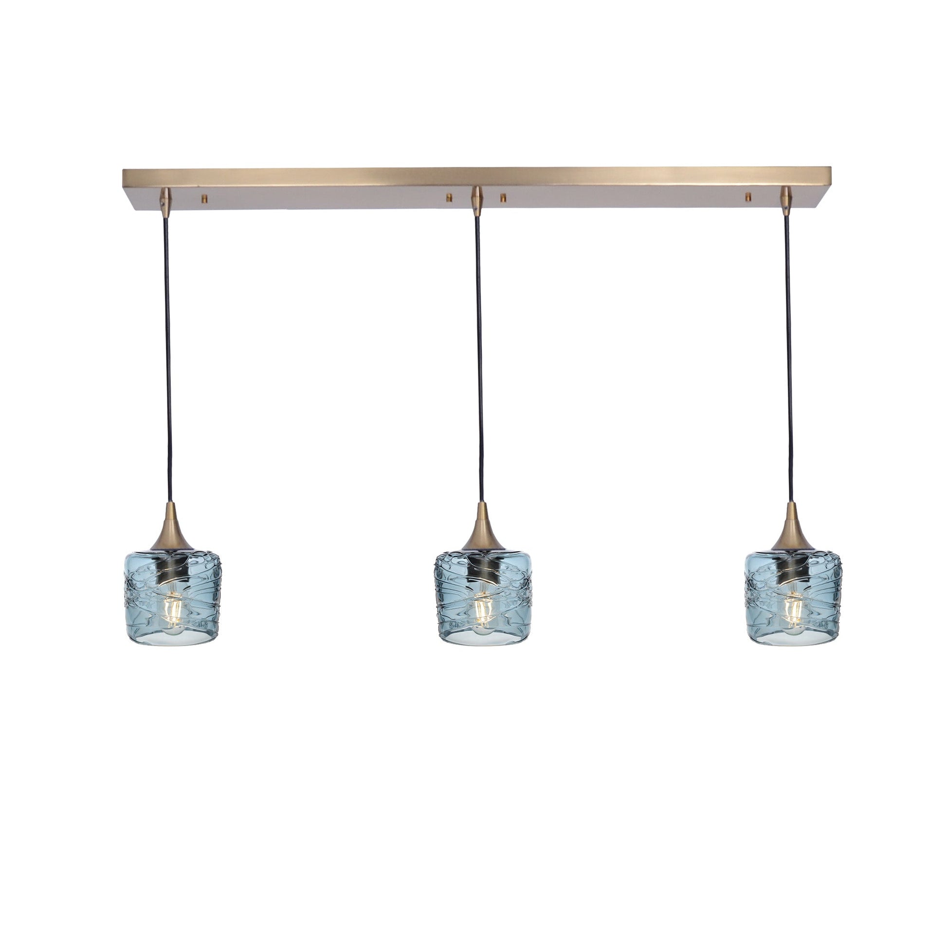 601 3 Pendant Linear Chandelier-Glass-Bicycle Glass Co - Hotshop-Polished Brass - 4ft Downrod-Spun-Slate Gray-Bicycle Glass Co