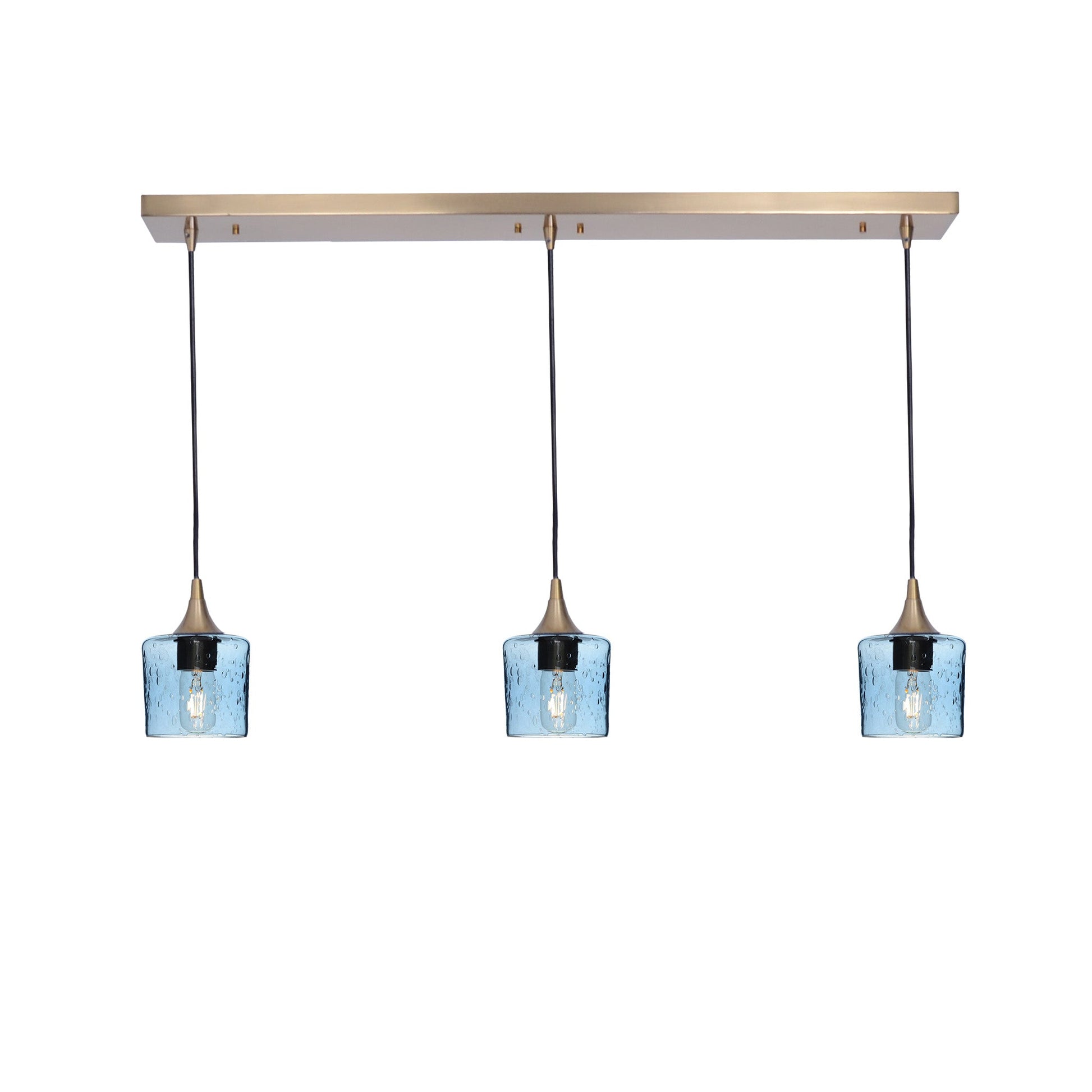 601 3 Pendant Linear Chandelier-Glass-Bicycle Glass Co - Hotshop-Polished Brass - 8ft Downrod-Lunar-Steel Blue-Bicycle Glass Co