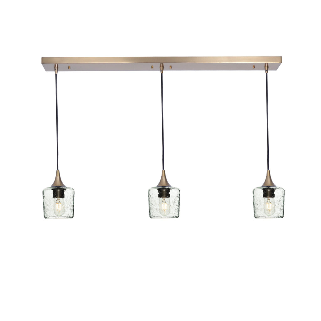 601 3 Pendant Linear Chandelier-Glass-Bicycle Glass Co - Hotshop-Polished Brass - 8ft Downrod-Lunar-Eco Clear-Bicycle Glass Co