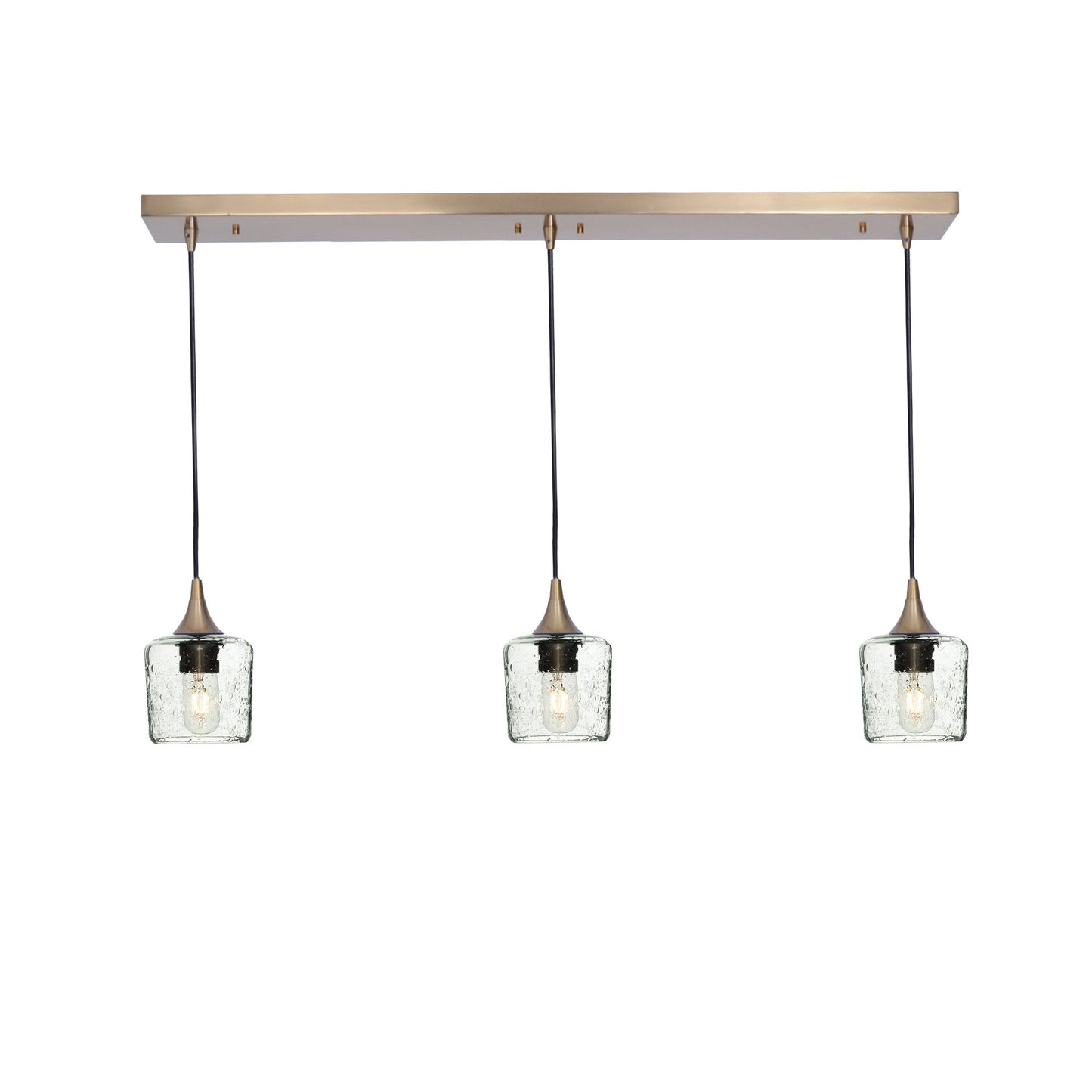 601 3 Pendant Linear Chandelier-Glass-Bicycle Glass Co - Hotshop-Polished Brass - 8ft Downrod-Lunar-Eco Clear-Bicycle Glass Co
