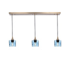 601 3 Pendant Linear Chandelier-Glass-Bicycle Glass Co - Hotshop-Polished Brass - 8ft Downrod-Swell-Steel Blue-Bicycle Glass Co
