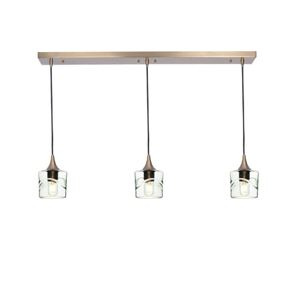 601 3 Pendant Linear Chandelier-Glass-Bicycle Glass Co - Hotshop-Polished Brass - 8ft Downrod-Swell-Eco Clear-Bicycle Glass Co