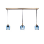 601 3 Pendant Linear Chandelier-Glass-Bicycle Glass Co - Hotshop-Polished Brass - 8ft Downrod-Spun-Steel Blue-Bicycle Glass Co