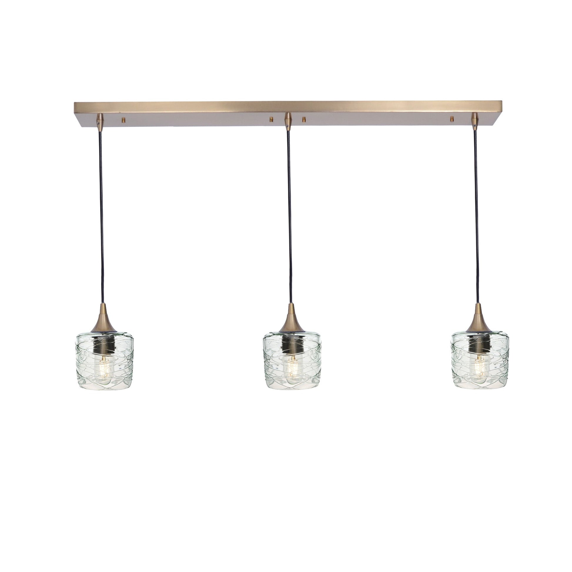 601 3 Pendant Linear Chandelier-Glass-Bicycle Glass Co - Hotshop-Polished Brass - 8ft Downrod-Spun-Eco Clear-Bicycle Glass Co