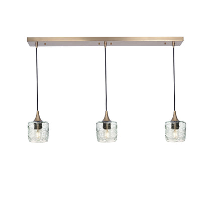 601 3 Pendant Linear Chandelier-Glass-Bicycle Glass Co - Hotshop-Polished Brass - 8ft Downrod-Spun-Eco Clear-Bicycle Glass Co