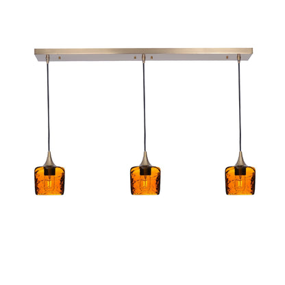 601 3 Pendant Linear Chandelier-Glass-Bicycle Glass Co - Hotshop-Polished Brass - 8ft Downrod-Spun-Golden Amber-Bicycle Glass Co