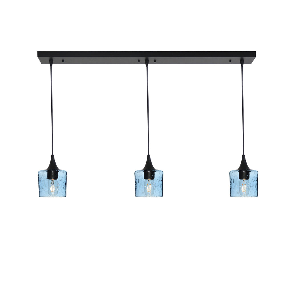 601 3 Pendant Linear Chandelier-Glass-Bicycle Glass Co - Hotshop-Matte Black - 4ft Downrod-Lunar-Steel Blue-Bicycle Glass Co