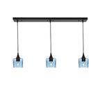 601 3 Pendant Linear Chandelier-Glass-Bicycle Glass Co - Hotshop-Matte Black - 4ft Downrod-Lunar-Steel Blue-Bicycle Glass Co
