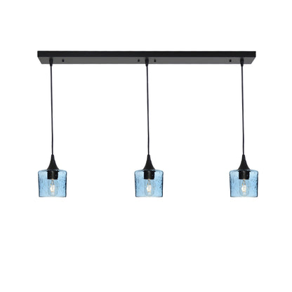 601 3 Pendant Linear Chandelier-Glass-Bicycle Glass Co - Hotshop-Matte Black - 4ft Downrod-Lunar-Steel Blue-Bicycle Glass Co