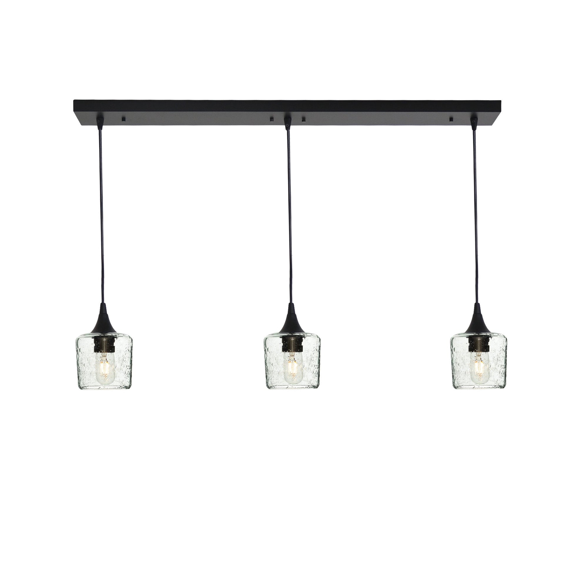601 3 Pendant Linear Chandelier-Glass-Bicycle Glass Co - Hotshop-Matte Black - 4ft Downrod-Lunar-Eco Clear-Bicycle Glass Co