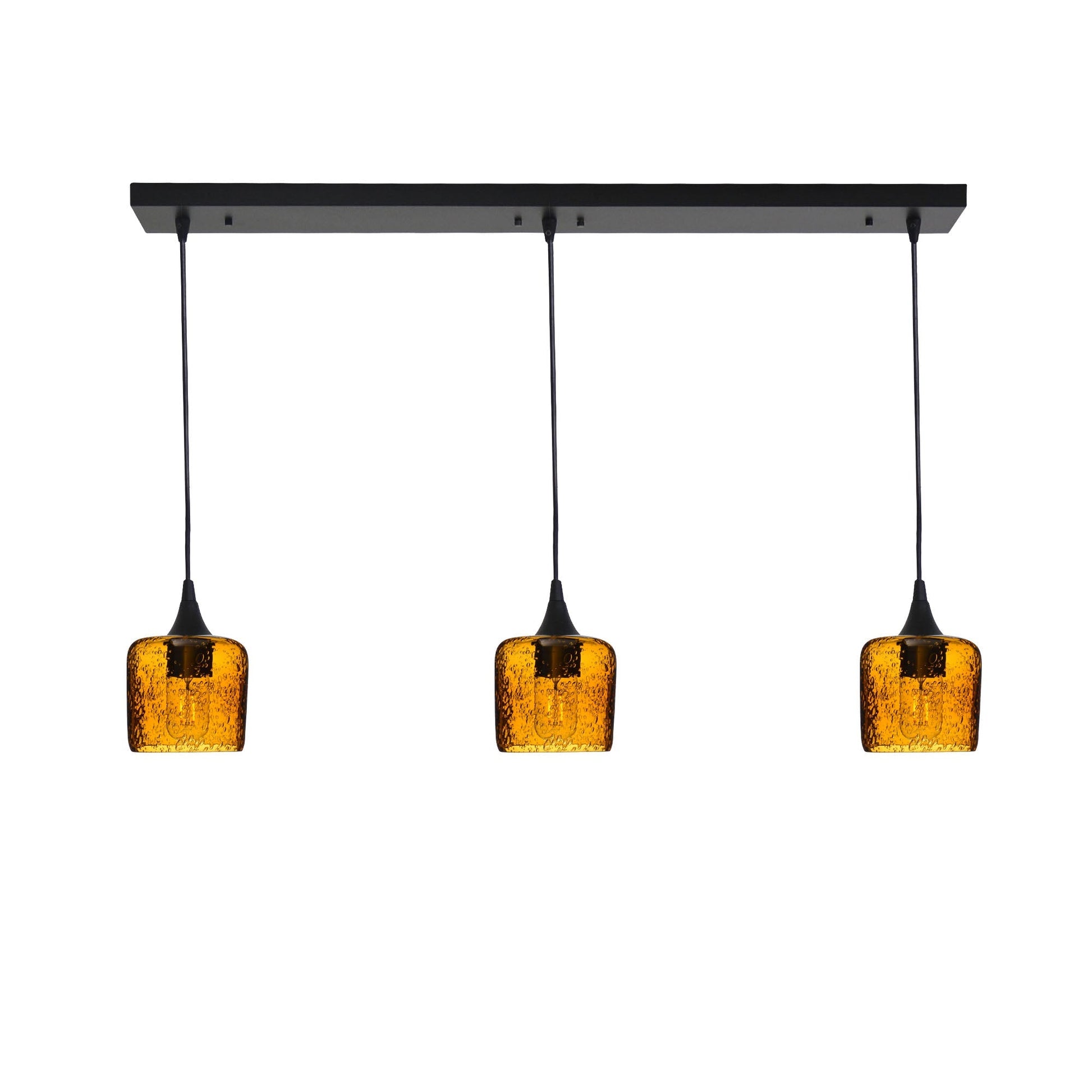 601 3 Pendant Linear Chandelier-Glass-Bicycle Glass Co - Hotshop-Matte Black - 4ft Downrod-Lunar-Golden Amber-Bicycle Glass Co