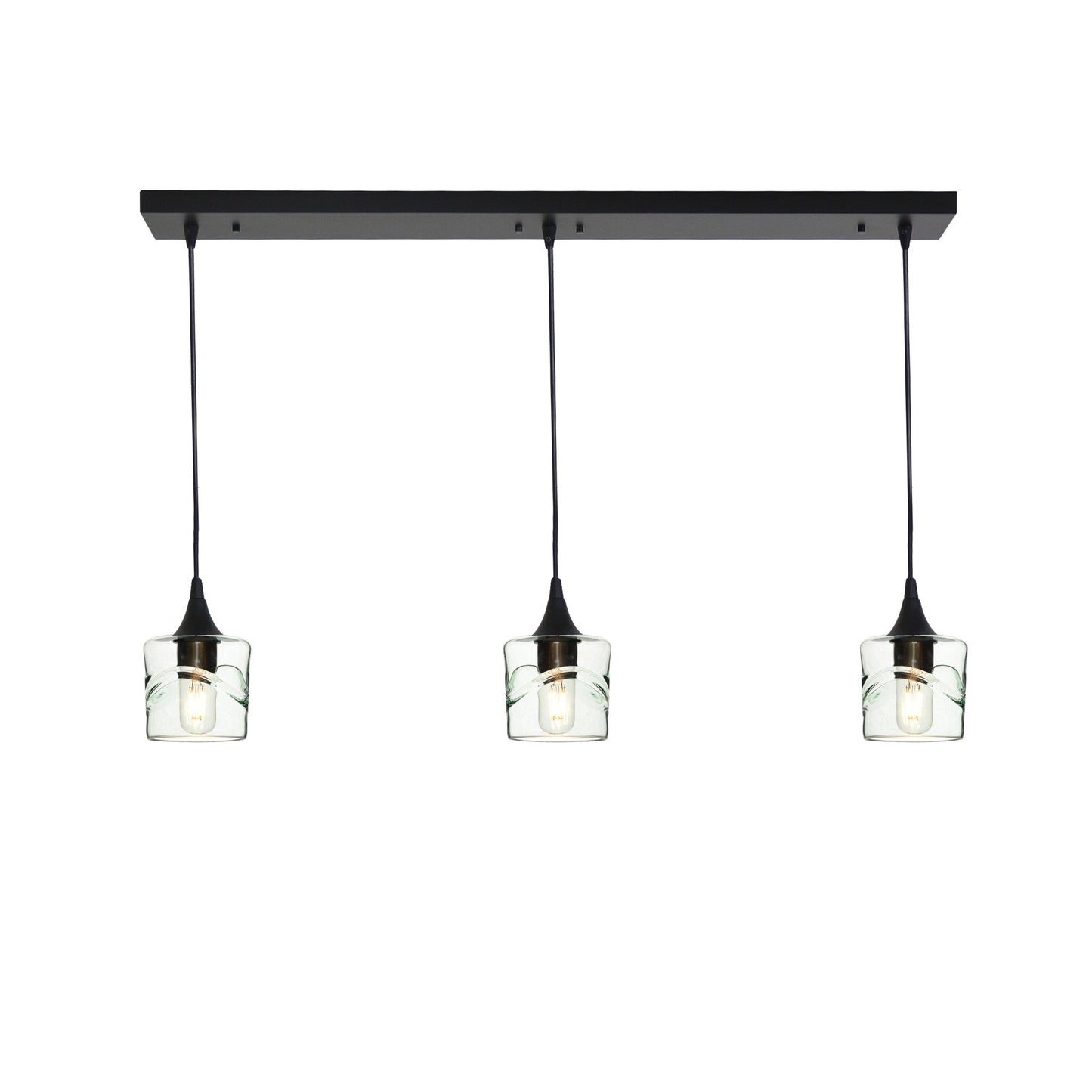 601 3 Pendant Linear Chandelier-Glass-Bicycle Glass Co - Hotshop-Matte Black - 4ft Downrod-Swell-Eco Clear-Bicycle Glass Co