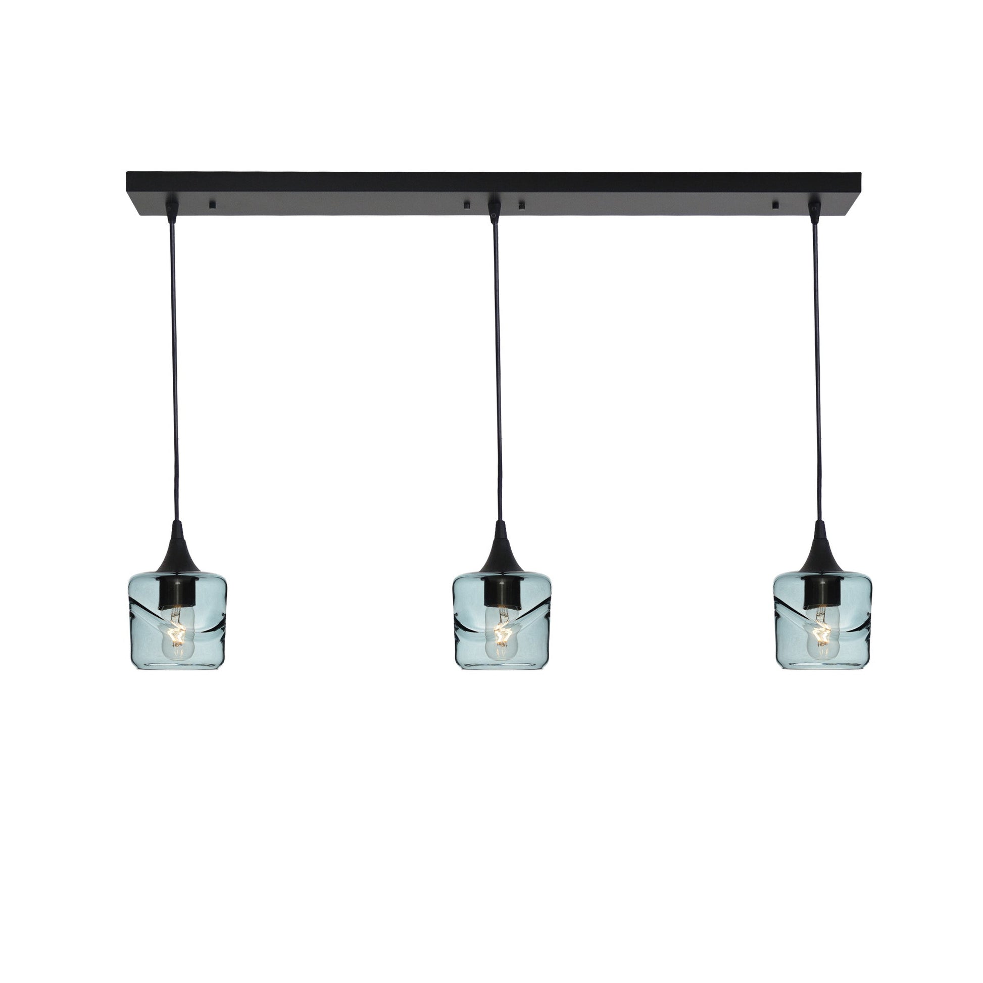 601 3 Pendant Linear Chandelier-Glass-Bicycle Glass Co - Hotshop-Matte Black - 4ft Downrod-Swell-Slate Gray-Bicycle Glass Co