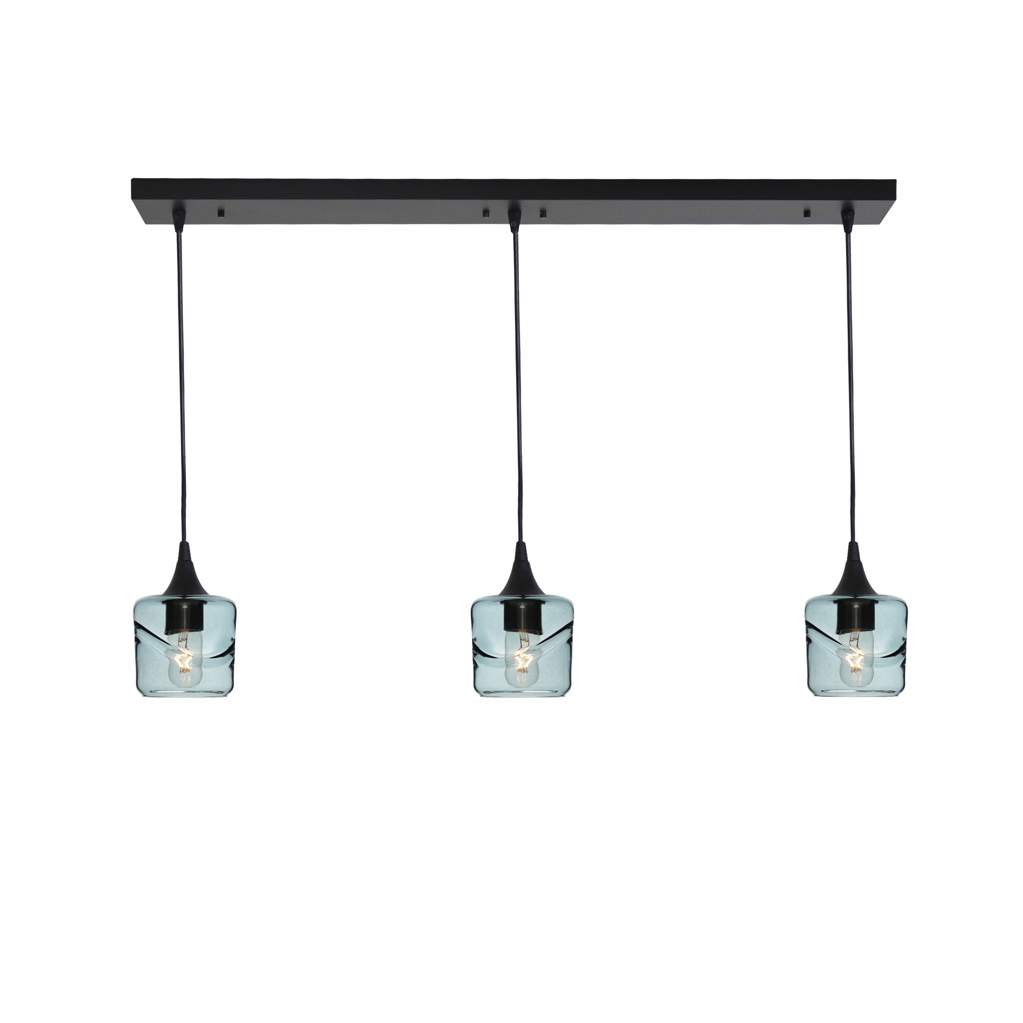 601 3 Pendant Linear Chandelier-Glass-Bicycle Glass Co - Hotshop-Matte Black - 4ft Downrod-Swell-Slate Gray-Bicycle Glass Co