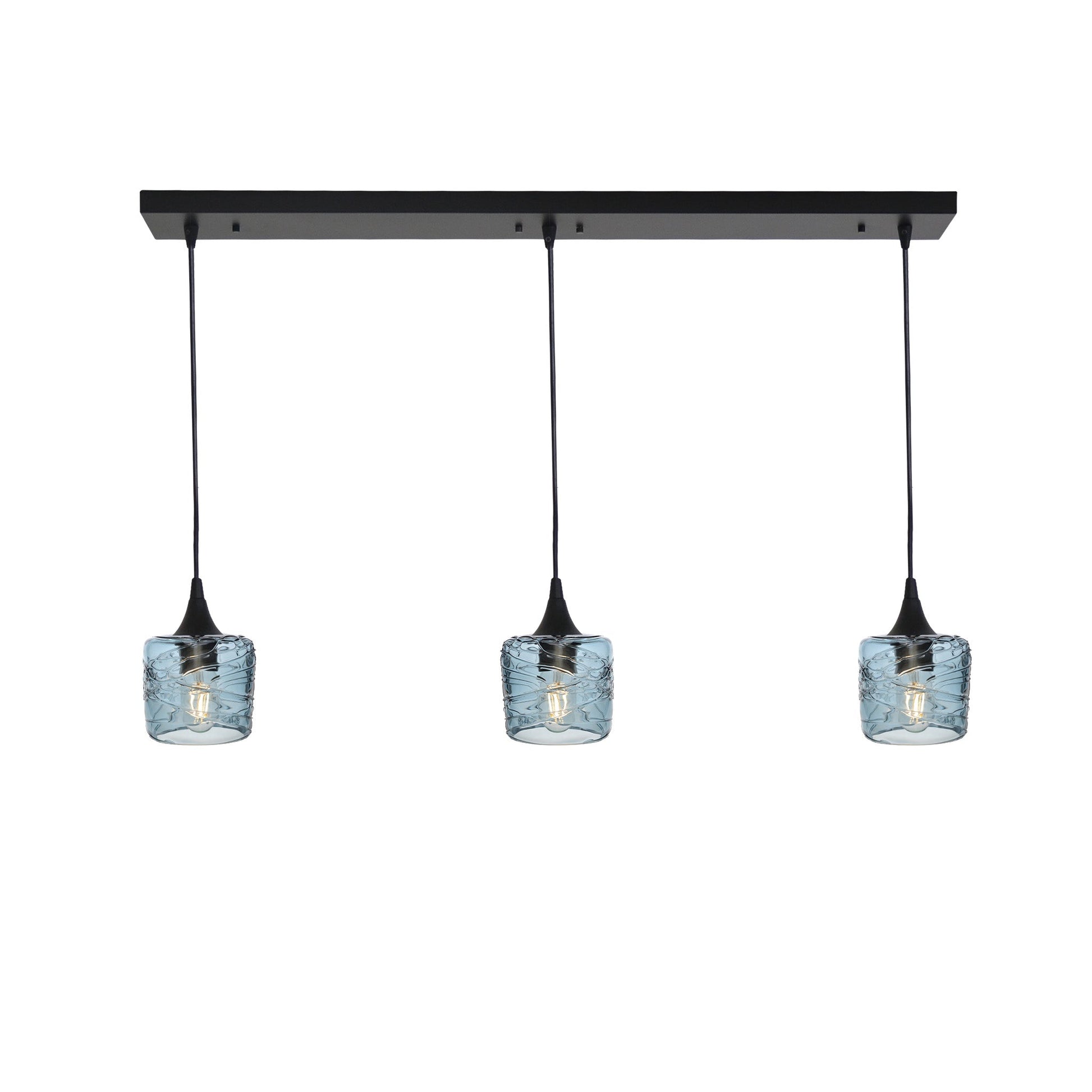 601 3 Pendant Linear Chandelier-Glass-Bicycle Glass Co - Hotshop-Matte Black - 4ft Downrod-Spun-Slate Gray-Bicycle Glass Co