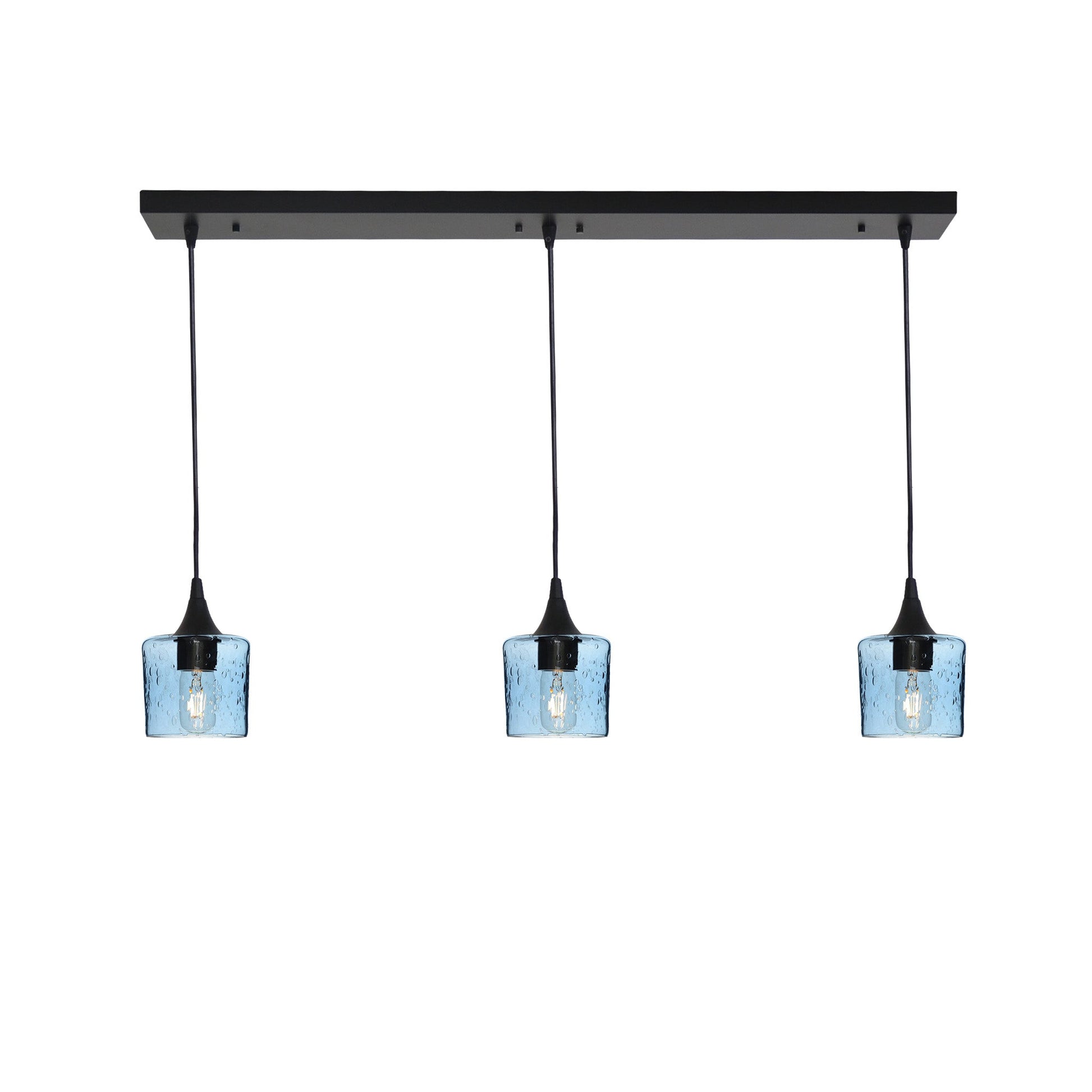 601 3 Pendant Linear Chandelier-Glass-Bicycle Glass Co - Hotshop-Matte Black - 8ft Downrod-Lunar-Steel Blue-Bicycle Glass Co