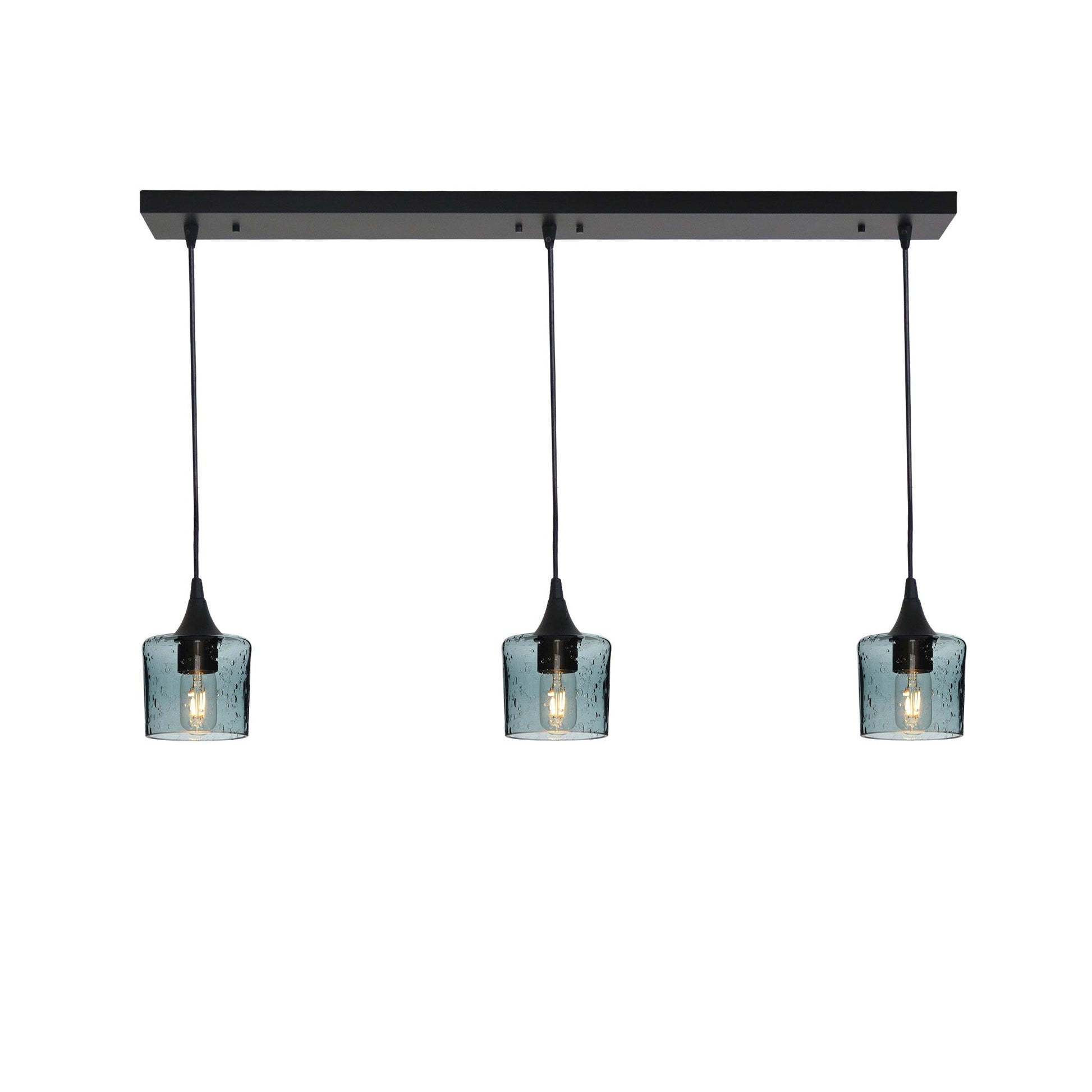 601 3 Pendant Linear Chandelier-Glass-Bicycle Glass Co - Hotshop-Matte Black - 8ft Downrod-Lunar-Slate Gray-Bicycle Glass Co