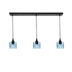 601 3 Pendant Linear Chandelier-Glass-Bicycle Glass Co - Hotshop-Matte Black - 8ft Downrod-Swell-Steel Blue-Bicycle Glass Co