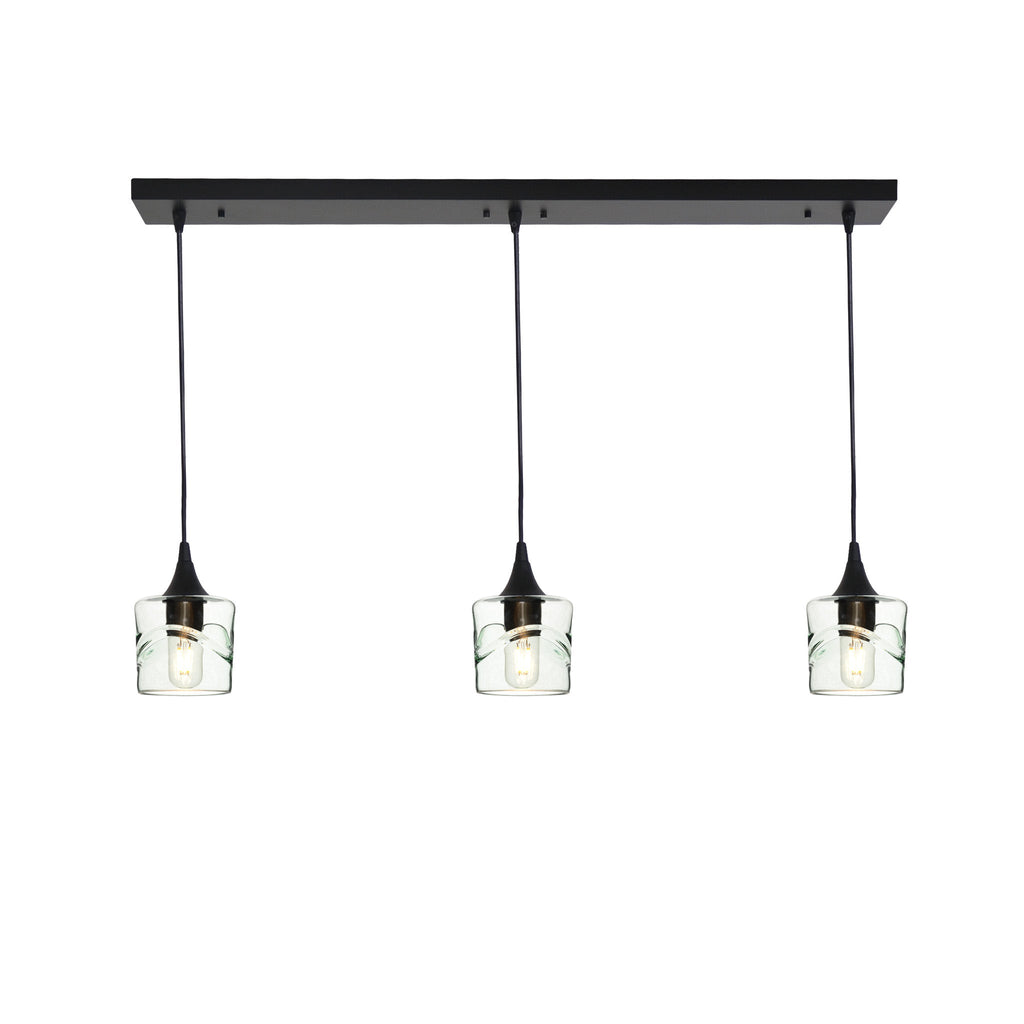 601 3 Pendant Linear Chandelier-Glass-Bicycle Glass Co - Hotshop-Matte Black - 8ft Downrod-Swell-Eco Clear-Bicycle Glass Co