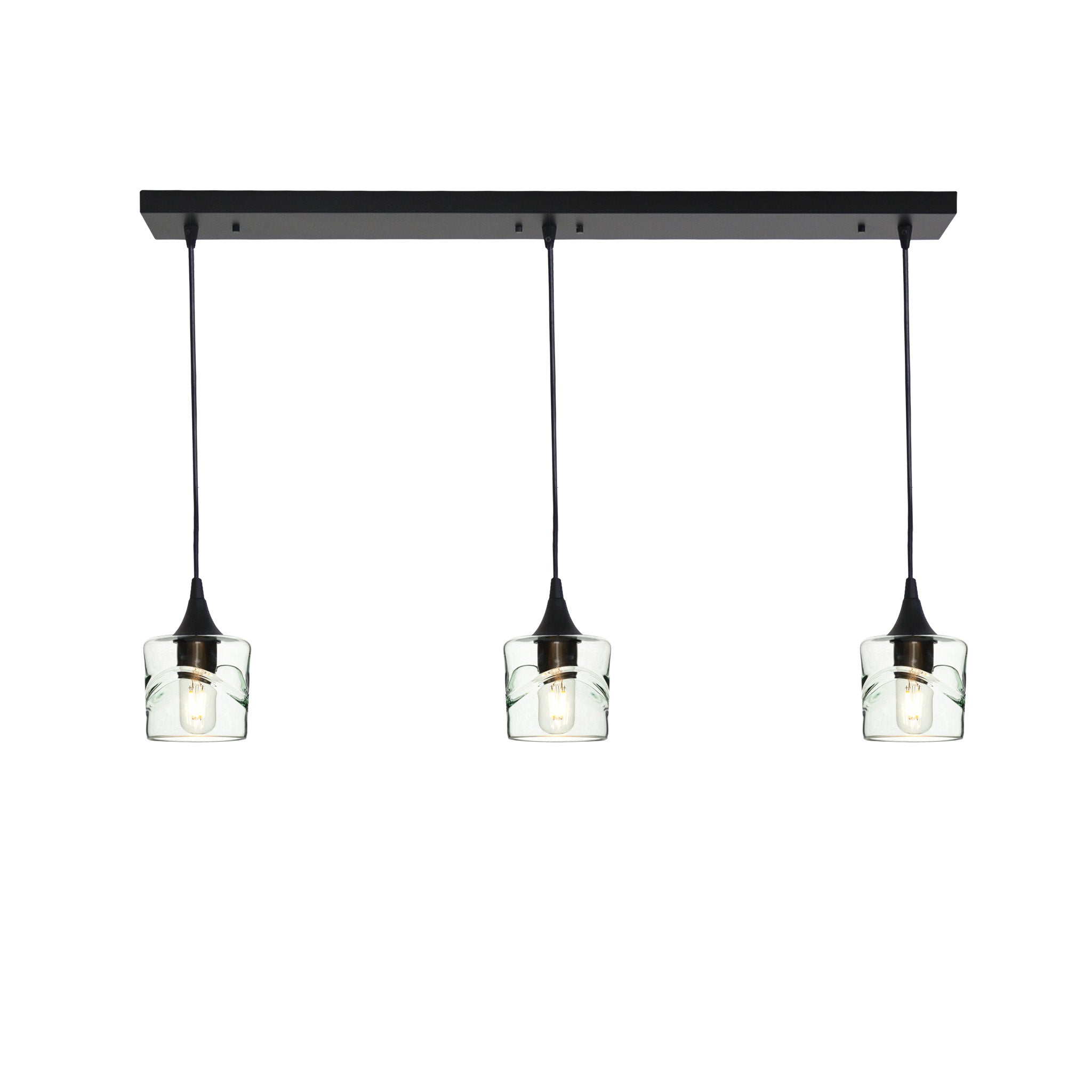 601 3 Pendant Linear Chandelier-Glass-Bicycle Glass Co - Hotshop-Matte Black - 8ft Downrod-Swell-Eco Clear-Bicycle Glass Co