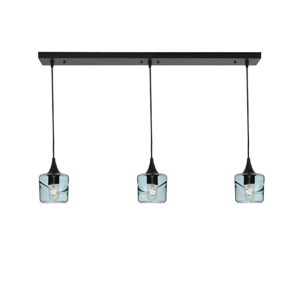 601 3 Pendant Linear Chandelier-Glass-Bicycle Glass Co - Hotshop-Matte Black - 8ft Downrod-Swell-Slate Gray-Bicycle Glass Co