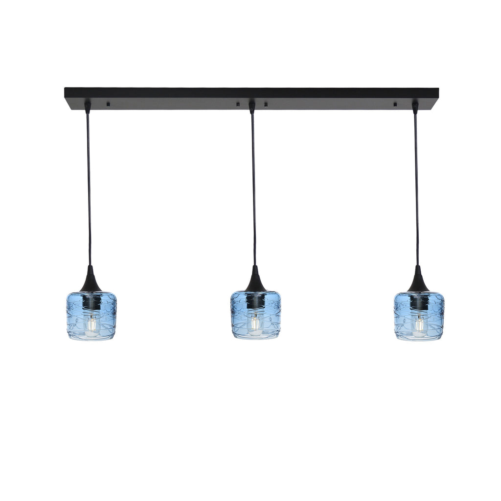 601 3 Pendant Linear Chandelier-Glass-Bicycle Glass Co - Hotshop-Matte Black - 8ft Downrod-Spun-Steel Blue-Bicycle Glass Co