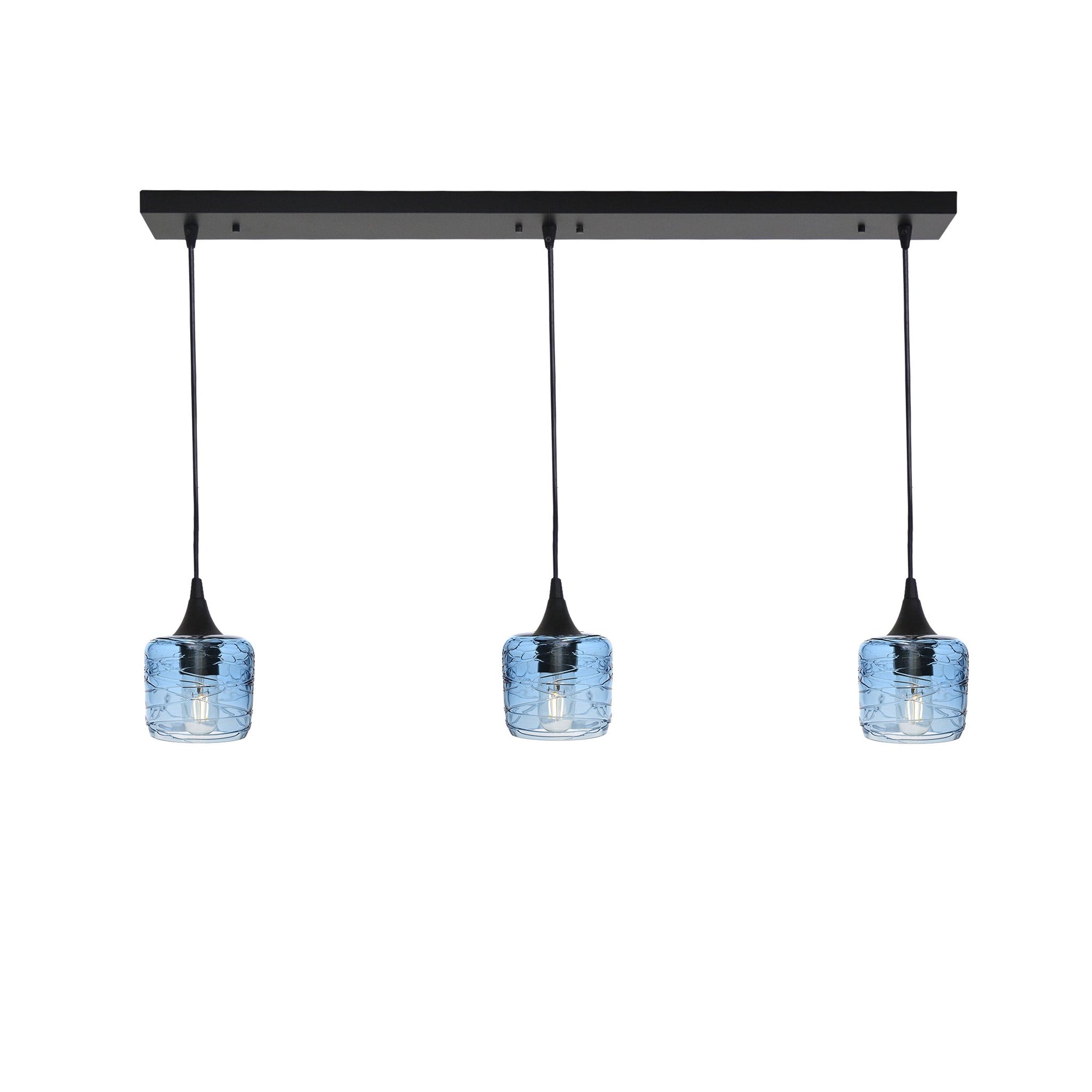 601 3 Pendant Linear Chandelier-Glass-Bicycle Glass Co - Hotshop-Matte Black - 8ft Downrod-Spun-Steel Blue-Bicycle Glass Co